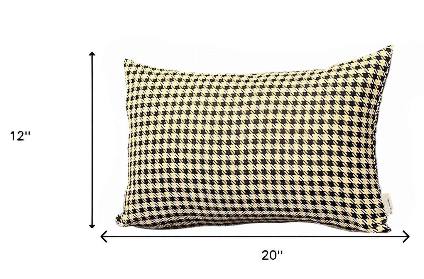 Set of Two 12" X 20" Yellow and Black Houndstooth Fabric Lumbar Throw Pillows