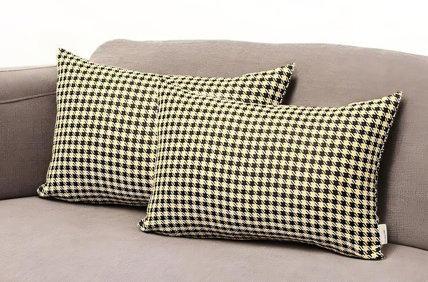 Set Of Two 20" X 12" Yellow Polyester Houndstooth Zippered Pillow