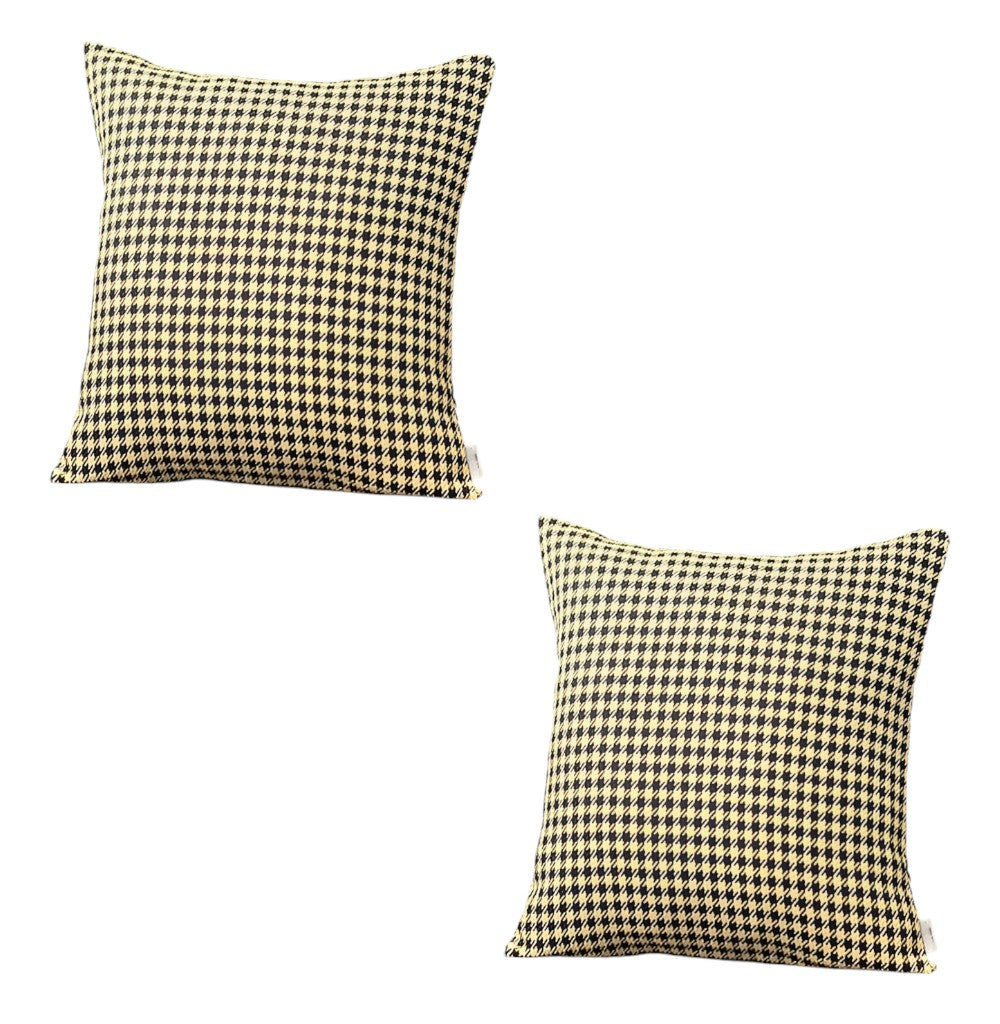 Set of Two 18" Yellow and Black Houndstooth Fabric Throw Pillows