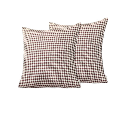 Set Of Two 18" X 18" Red Polyester Houndstooth Zippered Pillow