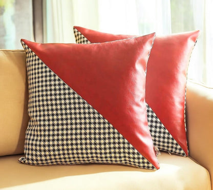 Set Of Two 18" X 18" Black And Red Polyester Houndstooth Zippered Pillow