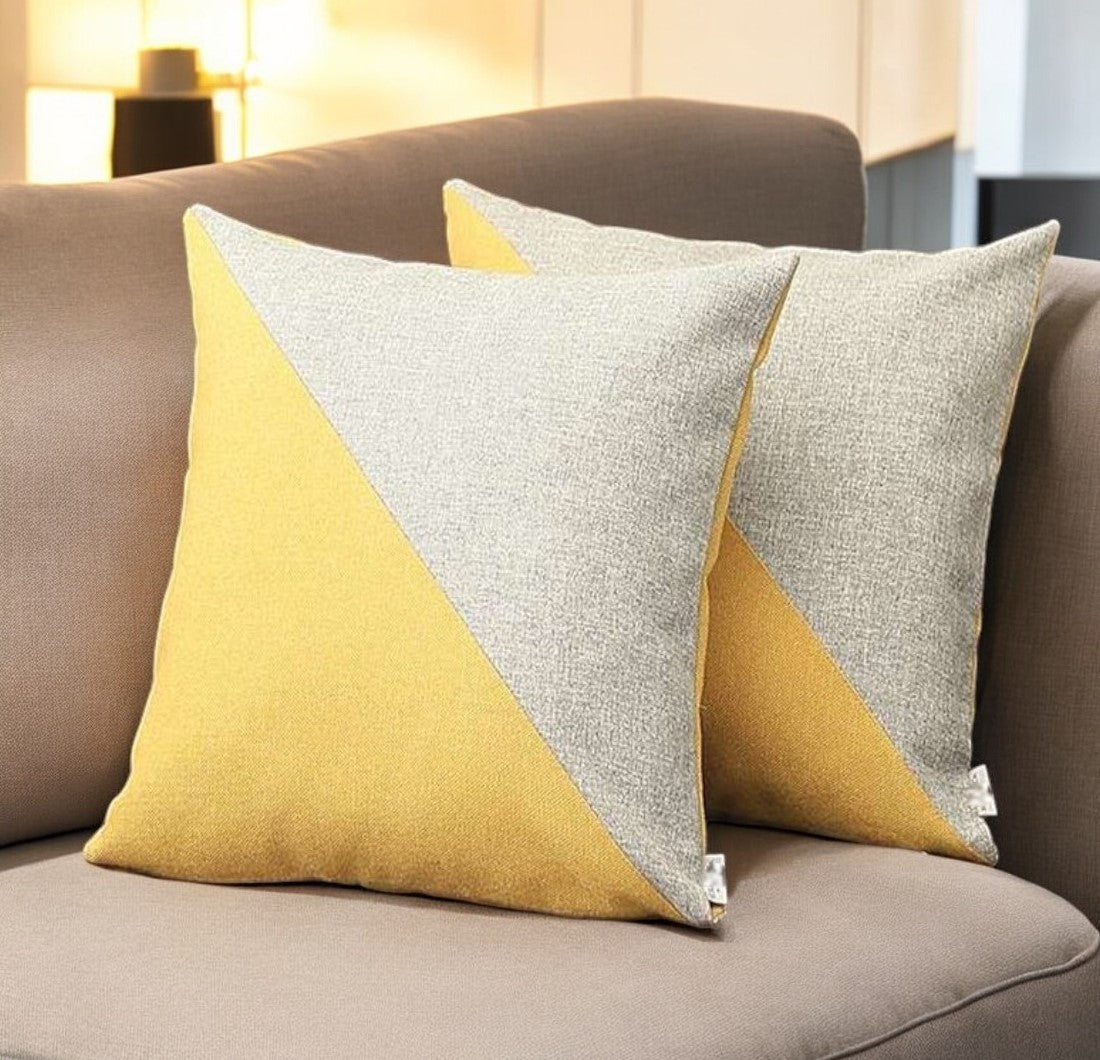 Set Of Two 18" X 18" Grey And Yellow Polyester Geometric Zippered Pillow