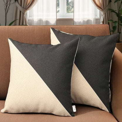 Set of Two 18" Ivory and Black Color Block Fabric Throw Pillows