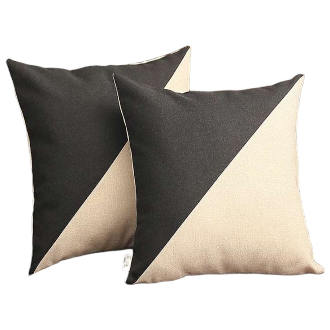 Set of Two 18" Ivory and Black Color Block Fabric Throw Pillows