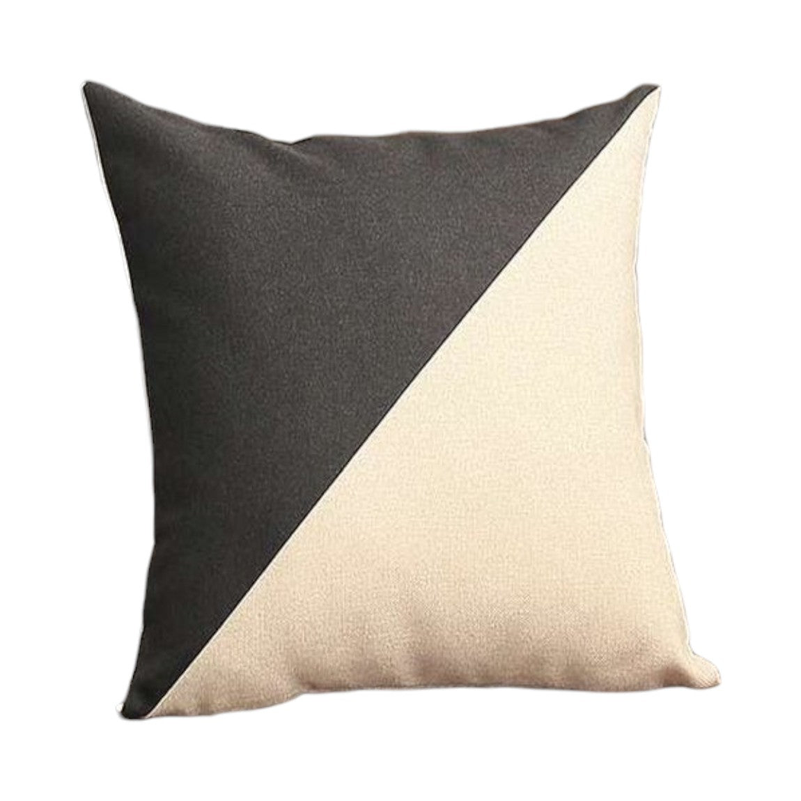 Set of Two 18" Ivory and Black Color Block Fabric Throw Pillows