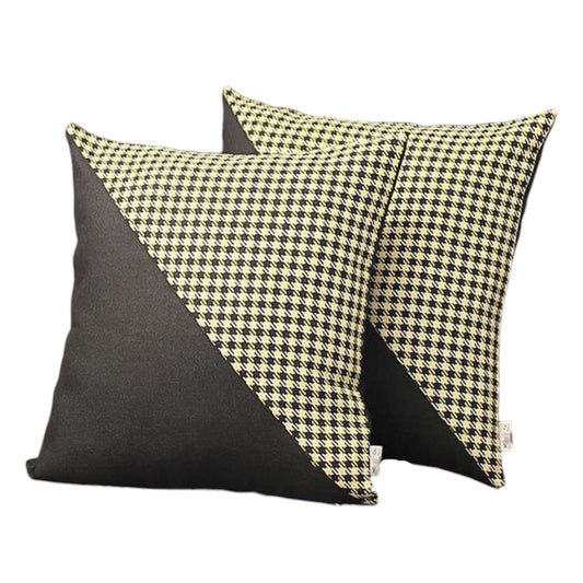 Set of Two 18" Black and Yellow Houndstooth Fabric Throw Pillows