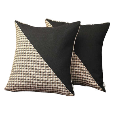 Set of Two 18" Brown Black and White Houndstooth Fabric Throw Pillows