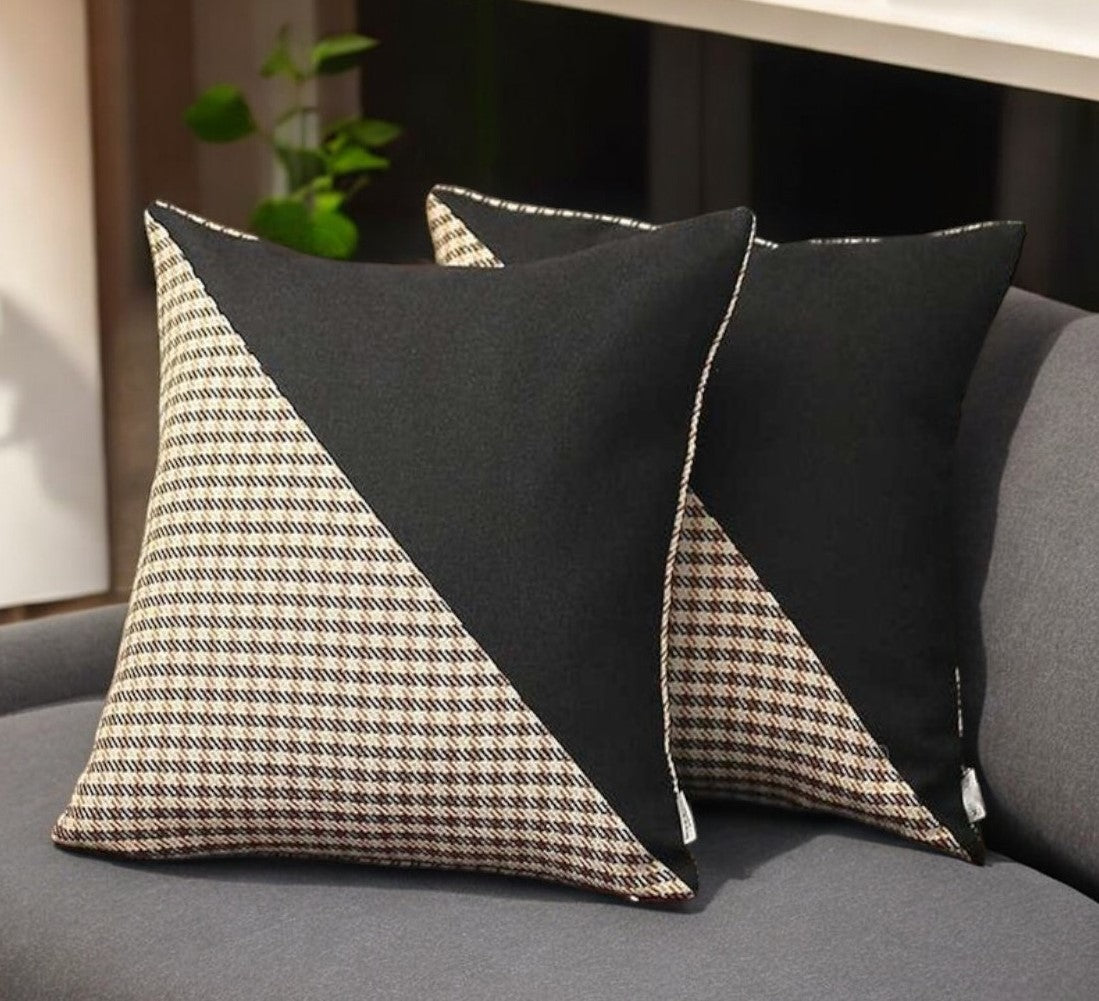 Set Of Two 18" X 18" Black And Brown Polyester Houndstooth Zippered Pillow