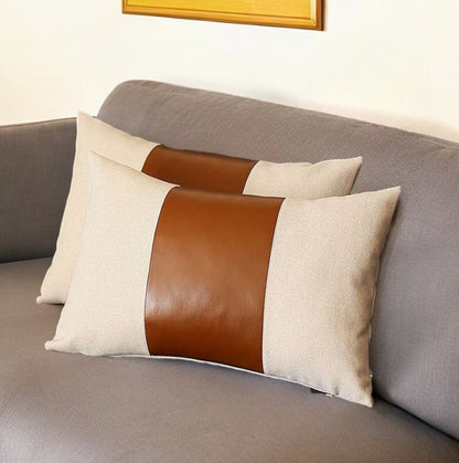 Set Of Two 20" X 12" Grey And Brown Polyester Geometric Zippered Pillow