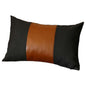 Set of Two 12" X 20" Black and Brown Color Block Fabric and Faux Leather Lumbar Throw Pillows