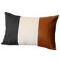 Set of Two 12" X 20" Black Ivory and Brown Color Block Fabric and Faux Leather Lumbar Throw Pillows