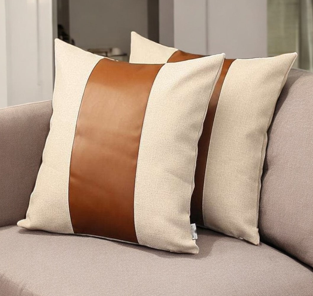 Set Of Two 18" X 18" Grey And Brown Polyester Geometric Zippered Pillow