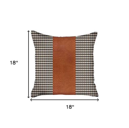 Set Of Two 18" X 18" Brown Houndstooth Zippered Handmade Polyester Throw Pillow