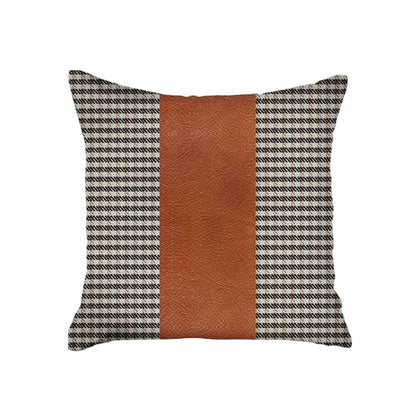 Set Of Two 18" X 18" Brown Houndstooth Zippered Handmade Polyester Throw Pillow