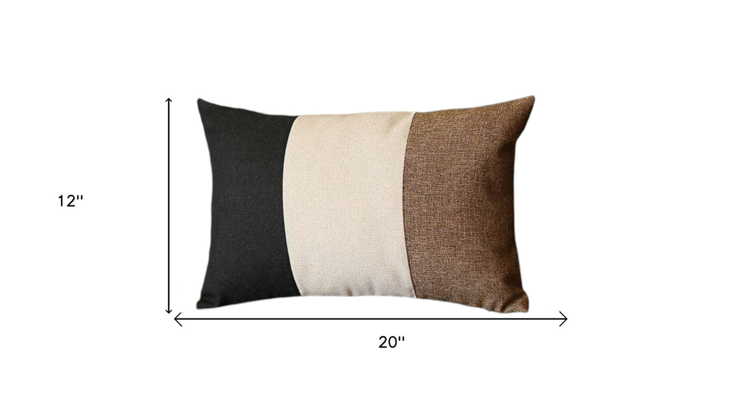 Set of Two 12" X 20" Black Ivory and Brown Color Block Fabric Lumbar Throw Pillows