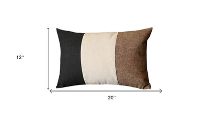 Set of Two 12" X 20" Black Ivory and Brown Color Block Fabric Lumbar Throw Pillows