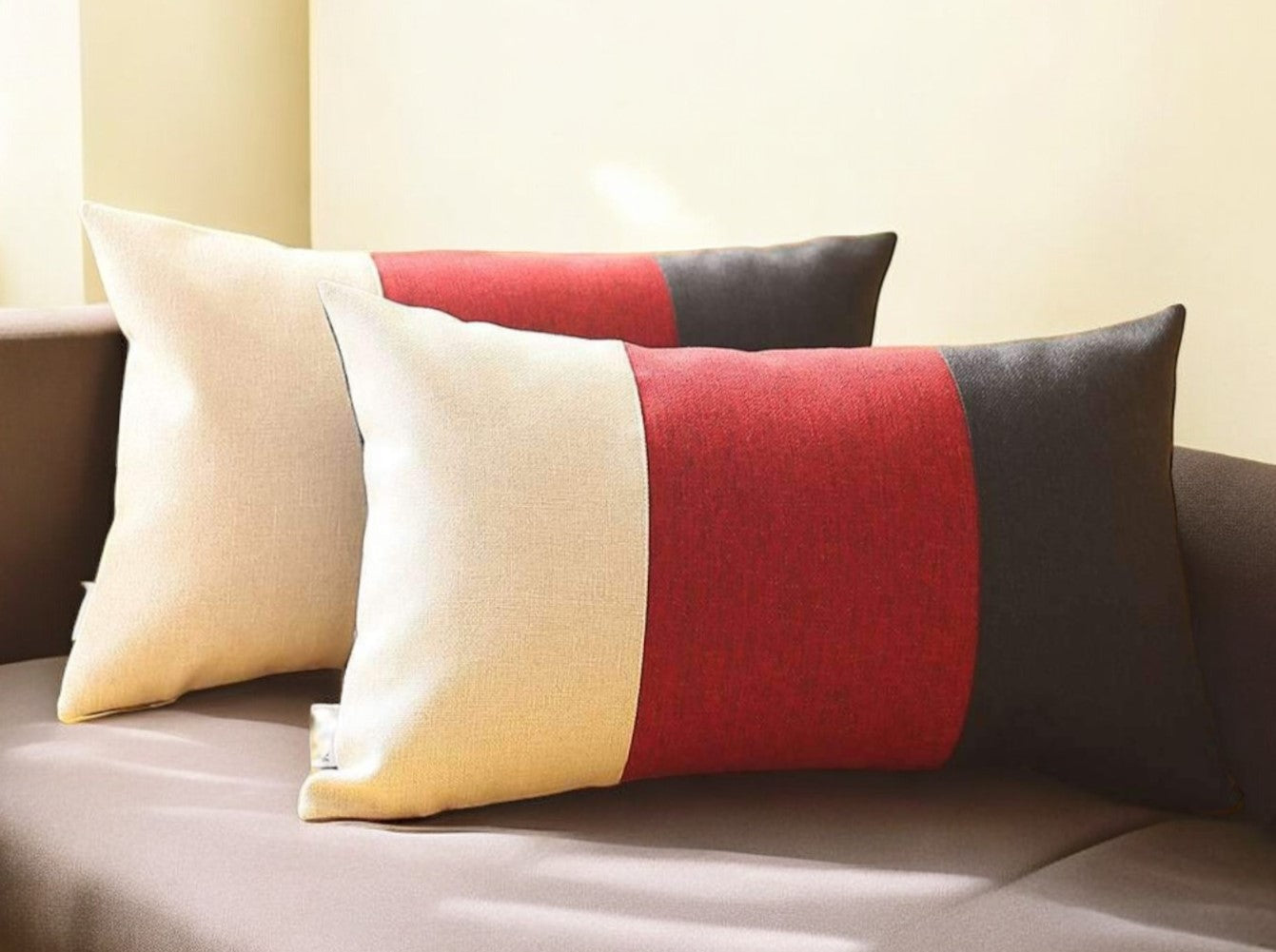 Set Of Two 20" X 12" Black Red And Grey Polyester Geometric Zippered Pillow