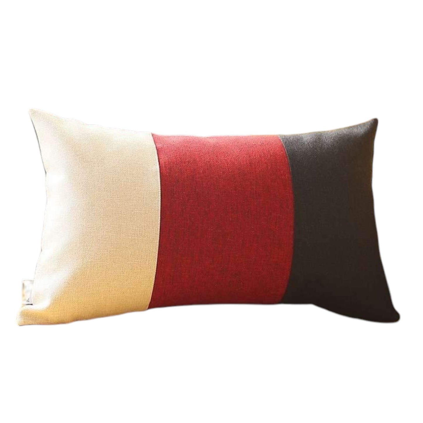 Set of Two 12" X 20" Black Red and Ivory Color Block Fabric Lumbar Throw Pillows