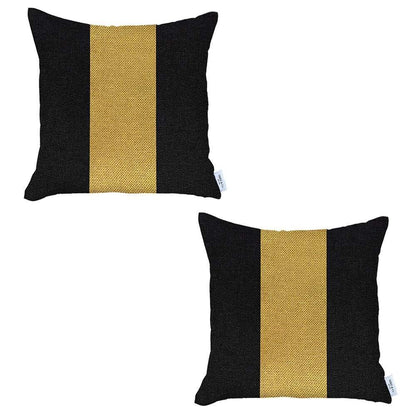 Set Of Two 18" X 18" Black And Yellow Geometric Zippered Handmade Polyester Throw Pillow