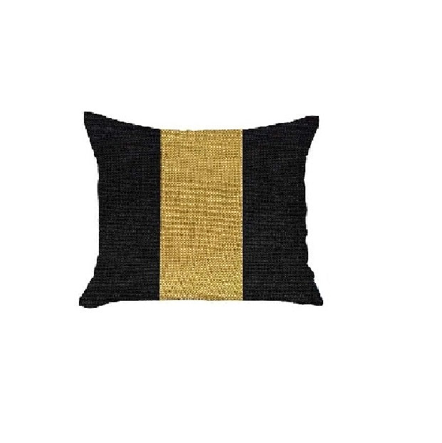 Set Of Two 18" X 18" Black And Yellow Geometric Zippered Handmade Polyester Throw Pillow