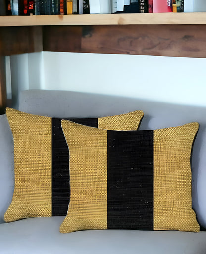 Set Of Two 18" X 18" Yellow And Black Geometric Zippered Handmade Polyester Throw Pillow