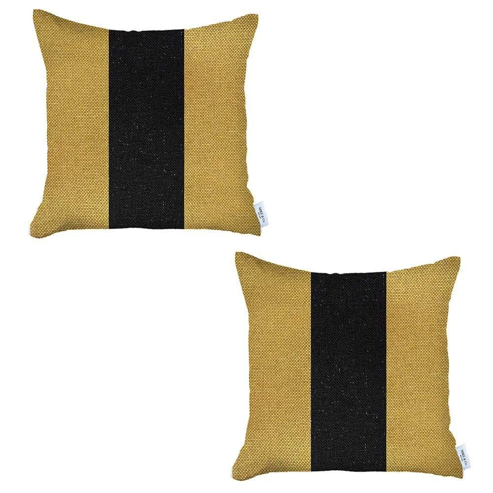 Set Of Two 18" X 18" Yellow And Black Geometric Zippered Handmade Polyester Throw Pillow