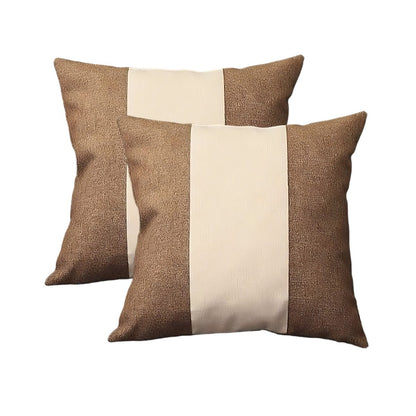 Set of Two 18" Brown and Ivory Color Block Fabric Throw Pillows