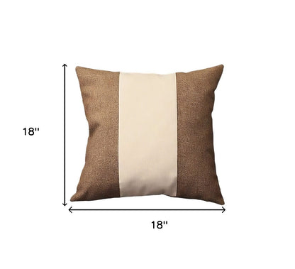 Set of Two 18" Brown and Ivory Color Block Fabric Throw Pillows