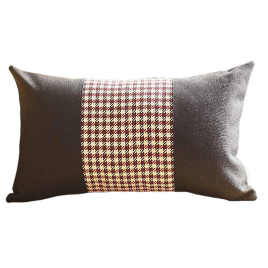 Set of Two 12" X 20" Black Red and White Houndstooth Fabric Lumbar Throw Pillows