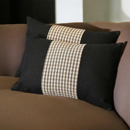 Set Of Two 20" X 12" Black And Brown Polyester Houndstooth Zippered Pillow