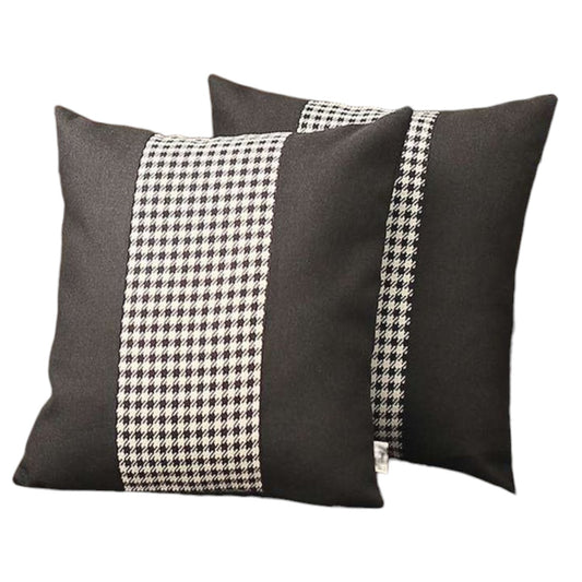 Set of Two 18" Black and White Houndstooth Fabric Throw Pillows