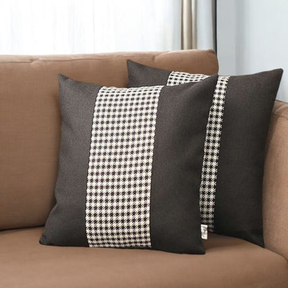 Set Of Two 18" X 18" Black And White Polyester Houndstooth Zippered Pillow