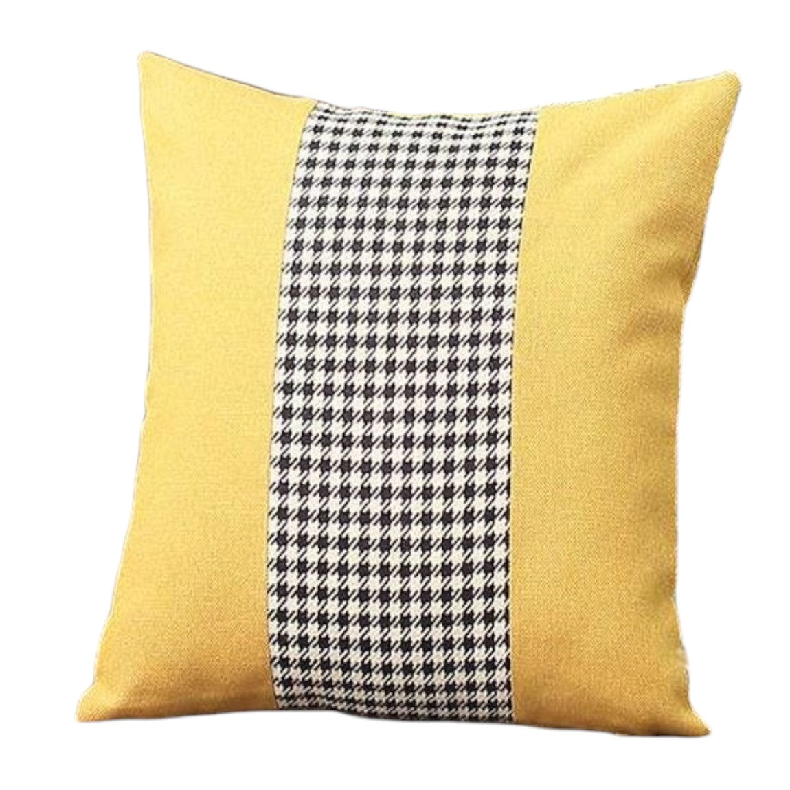 Set Of Two 18" X 18" Yellow And White Polyester Houndstooth Zippered Pillow