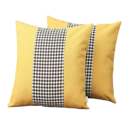 Set Of Two 18" X 18" Yellow And White Polyester Houndstooth Zippered Pillow