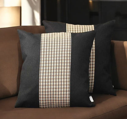 Set Of Two 18" X 18" Black And Brown Polyester Houndstooth Zippered Pillow