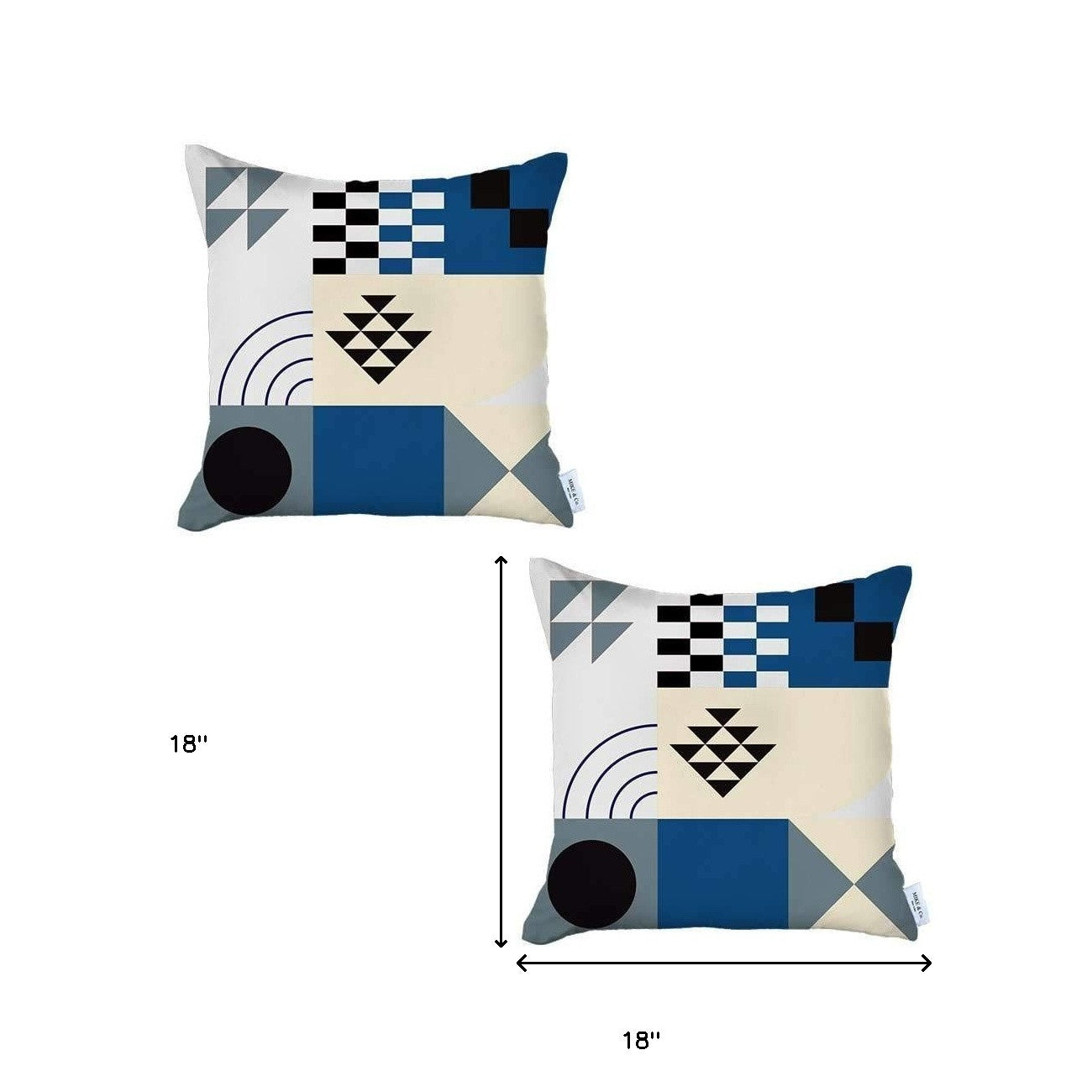 Set Of Two 18" X 18" Blue and Black Polyester Abstract Zippered Pillow