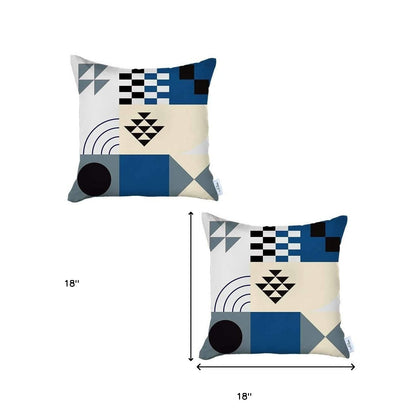 Set Of Two 18" X 18" Blue and Black Polyester Abstract Zippered Pillow