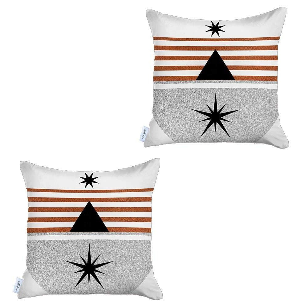 Set Of Two 18" X 18" Gray Black White And Red Abstract Zippered Handmade Polyester Throw Pillow