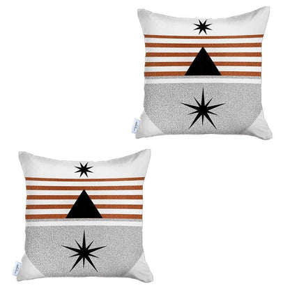 Set Of Two 18" X 18" Gray Black White And Red Abstract Zippered Handmade Polyester Throw Pillow