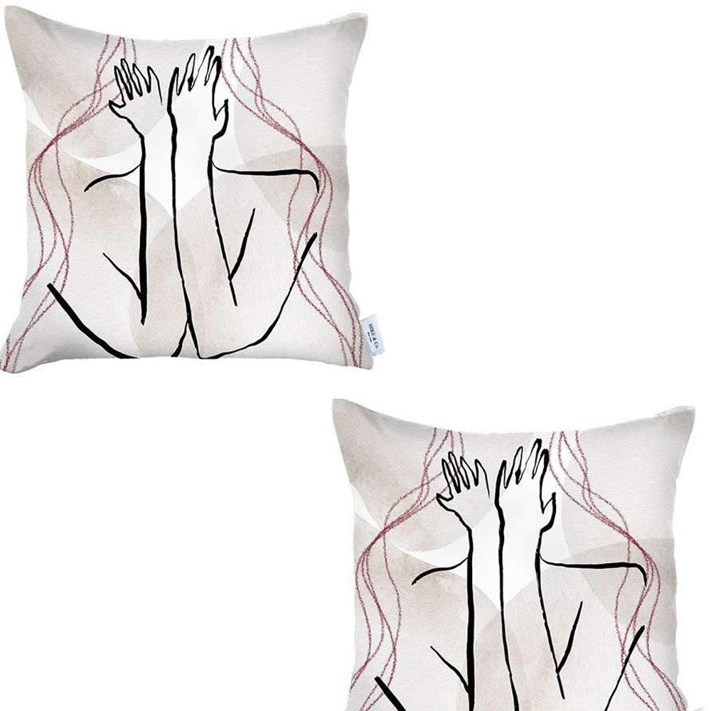 Set of Two 18" X 18" Gray and Black Abstract Polyester Zippered Pillow