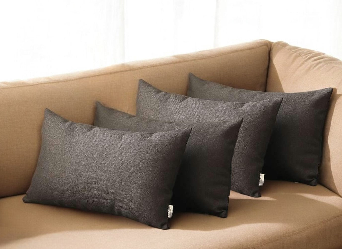 Set Of Four 20" X 12" Black Polyester Zippered Pillow