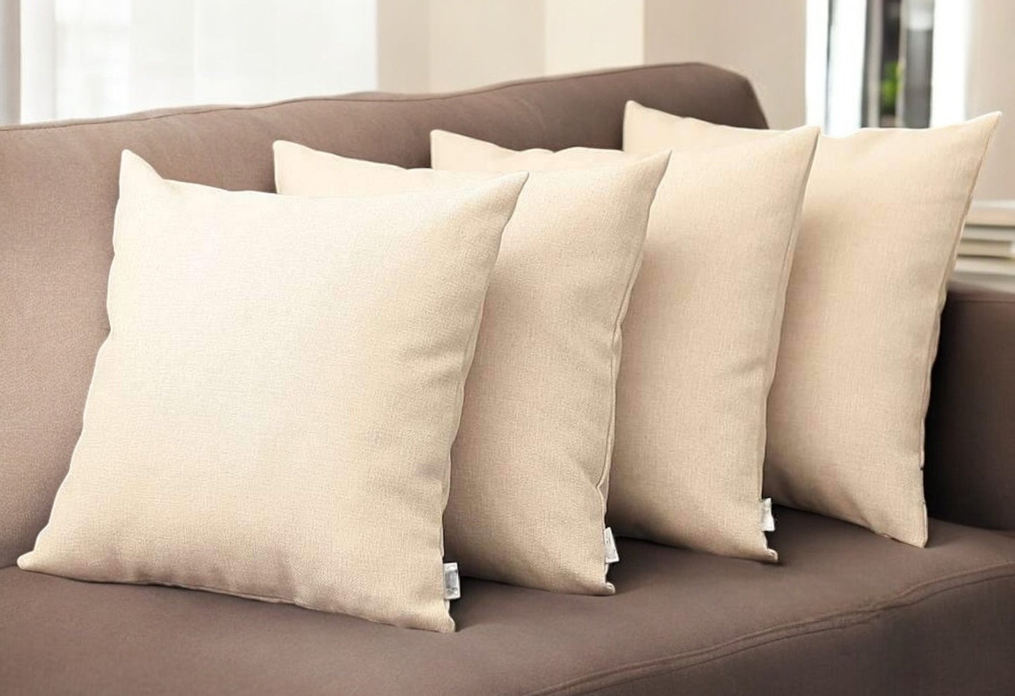 Set Of Four 18" X 18" Ivory Polyester Zippered Pillow