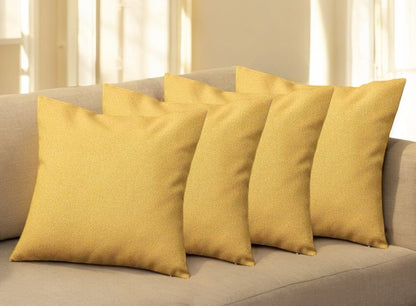 Set Of Four 18" X 18" Yellow Polyester Zippered Pillow