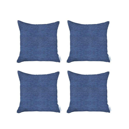 Set Of Four 18" X 18" Blue Zippered Handmade Polyester Throw Pillow