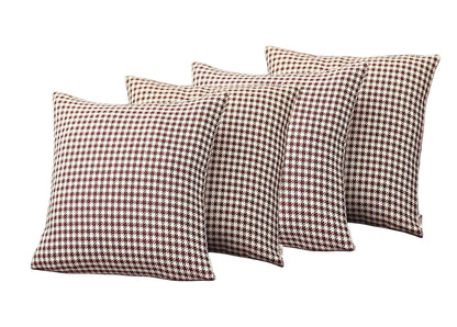 Set Of Four 18" X 18" Red Polyester Houndstooth Zippered Pillow