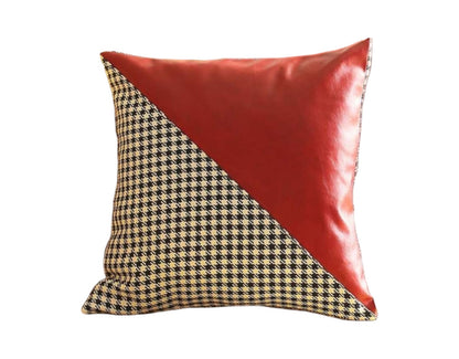 Set Of Four 18" X 18" Black And Red Polyester Houndstooth Zippered Pillow