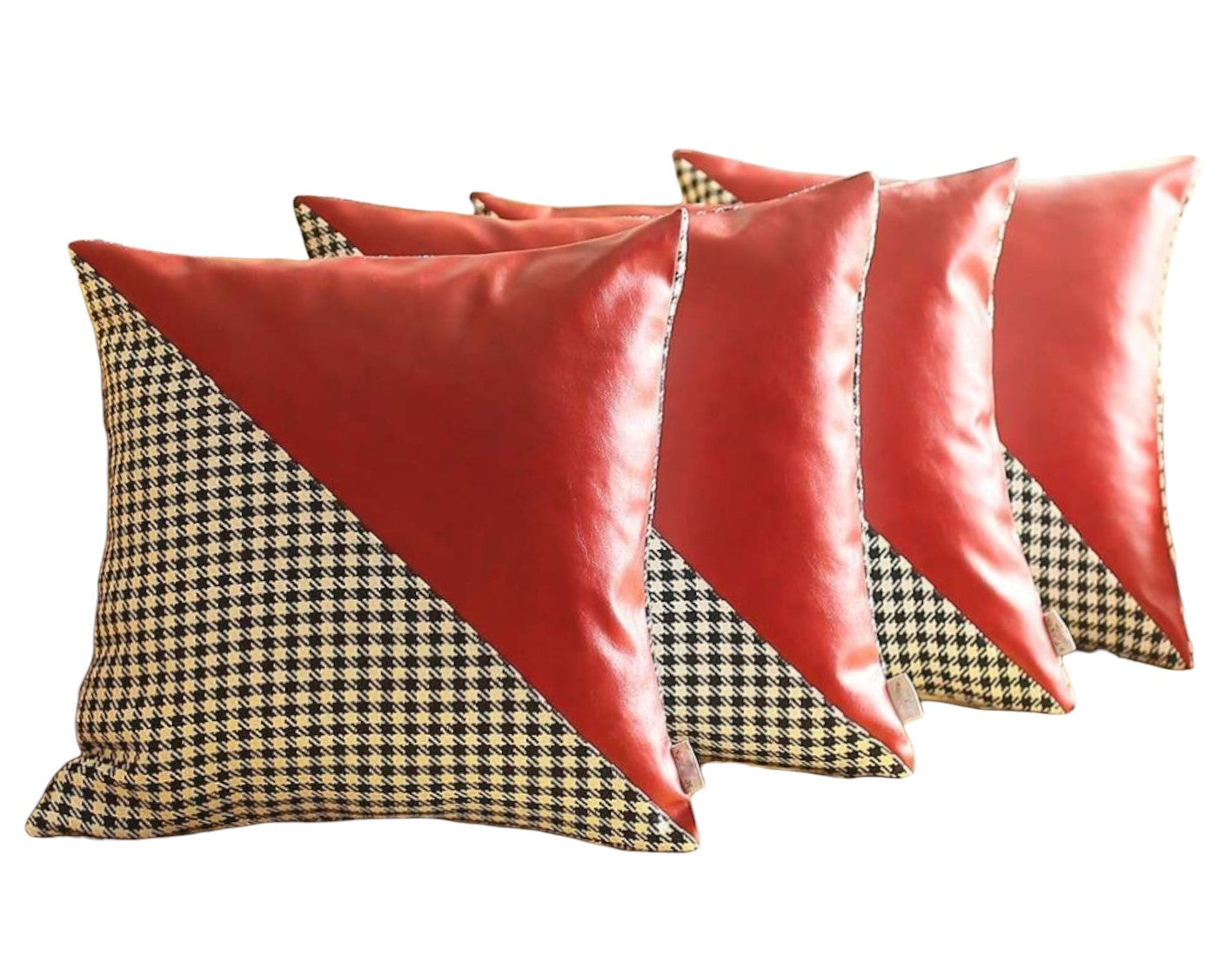 Set Of Four 18" X 18" Black And Red Polyester Houndstooth Zippered Pillow