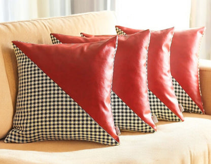 Set Of Four 18" X 18" Black And Red Polyester Houndstooth Zippered Pillow