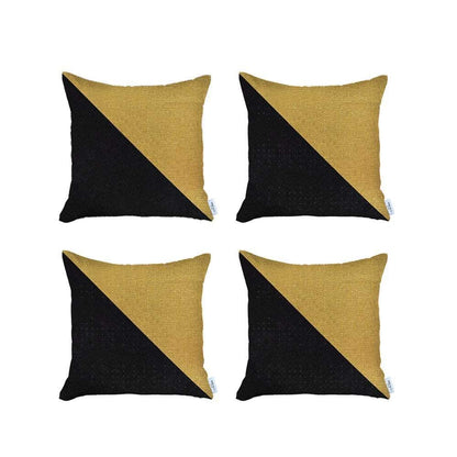 Set Of Four 18" X 18" Yellow And Black Geometric Zippered Handmade Polyester Throw Pillow