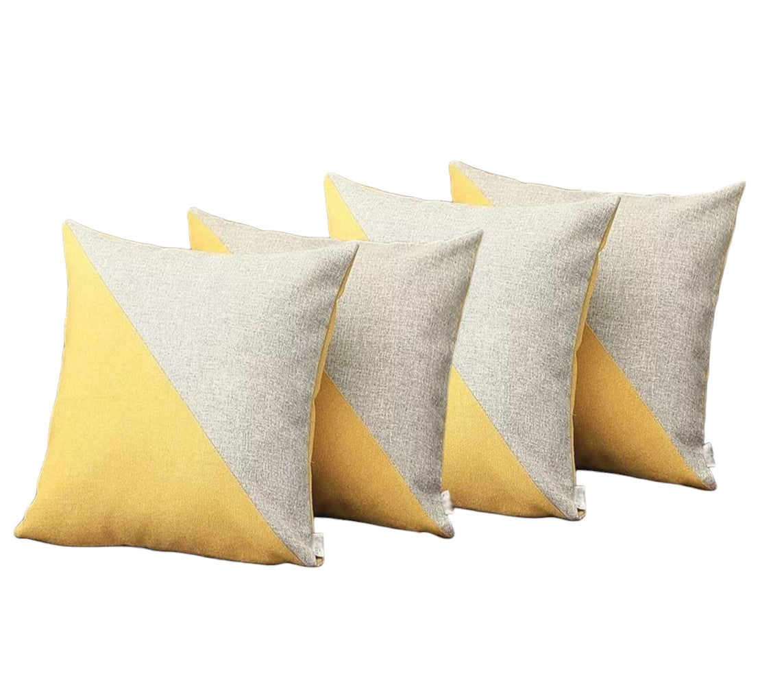 Set Of Four 18" X 18" Grey And Yellow Polyester Geometric Zippered Pillow